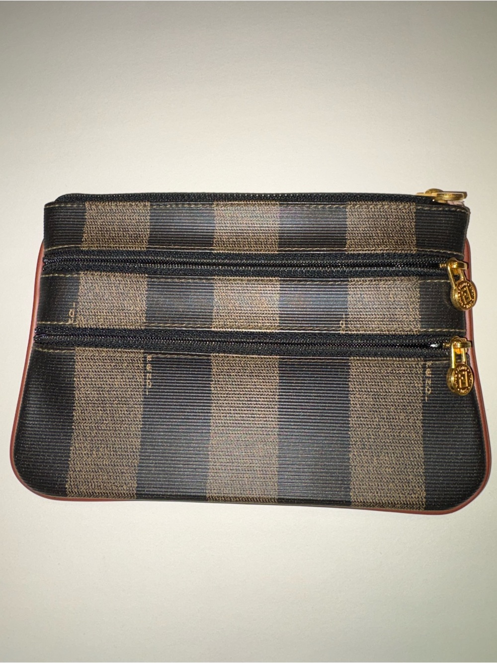 Fendi Pequin Stripe Triple-Zip Clutch / Pouch / Wallet